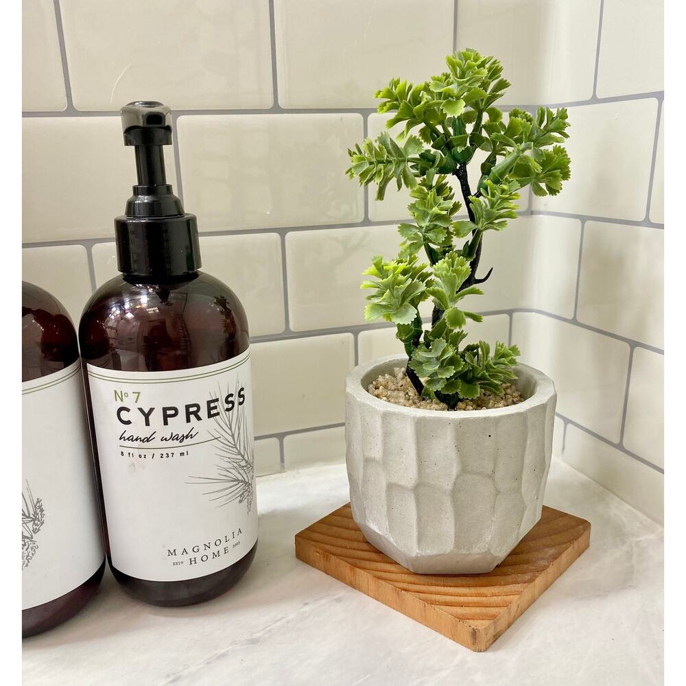 Artificial Bonsai Plant in a Handmade Textured Concrete Pot with Wood Tray